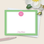 Cirkel Monogram Preppy roze & groen Notitiekaartje