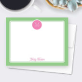 Cirkel Monogram Preppy roze & groen Notitiekaartje