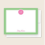 Cirkel Monogram Preppy Roze & Groen Notitiekaartje<br><div class="desc">Dit meisjesachtige ontwerp heeft een eenvoudige rand met een cirkel bovenaan met een monogram initiaal en ruimte voor een naam/tekst onderaan. Klik op de aanpassen knop als je de ontwerpelementen wilt aanpassen en/of de tekst verder wilt aanpassen! Variaties van dit ontwerp, extra kleuren en bijpassende producten zijn beschikbaar in onze...</div>