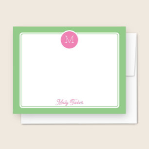 Cirkel Monogram Preppy roze & groen Notitiekaartje
