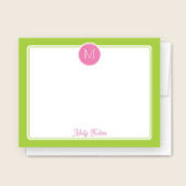 Cirkel Monogram Preppy Roze & Limoengroen Notitiekaartje