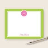 Cirkel Monogram Preppy Roze & Limoengroen Notitiekaartje