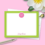 Cirkel Monogram Preppy Roze & Limoengroen Notitiekaartje<br><div class="desc">Dit meisjesachtige ontwerp heeft een eenvoudige rand met een cirkel bovenaan met een monogram initiaal en ruimte voor een naam/tekst onderaan. Klik op de aanpassen knop als je de ontwerp elementen wilt aanpassen en/of de tekst verder wilt aanpassen! Variaties van dit ontwerp, extra kleuren, en overeenkomende producten zijn beschikbaar in...</div>