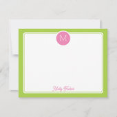 Cirkel Monogram Preppy Roze & Limoengroen Notitiekaartje (Voorkant)