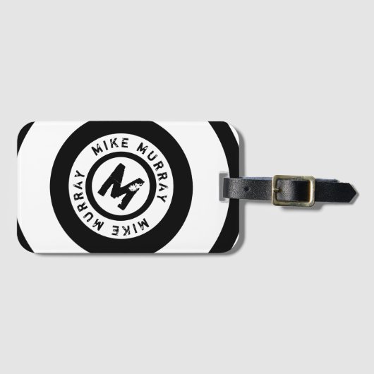 cirkel monogram zwart wit bagagelabel (Voorkant (horizontaal))