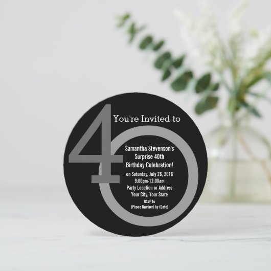 Cirkel Ronde Nummers 40e Verjaardagsfeestuitnodigi Kaart (Staand voorkant)