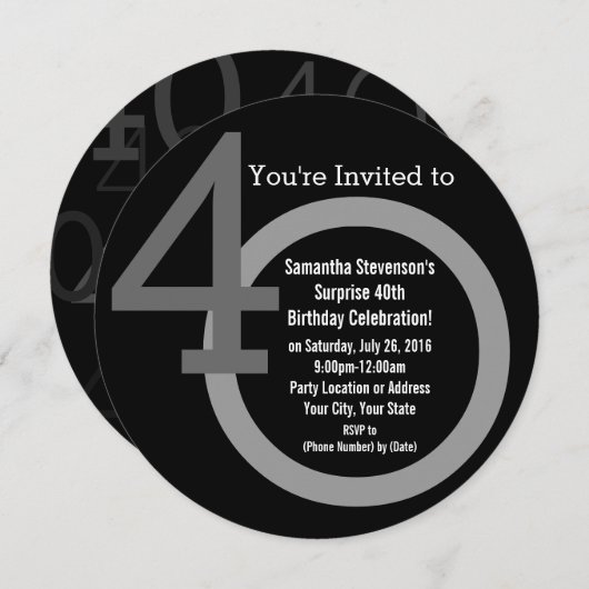 Cirkel Ronde Nummers 40e Verjaardagsfeestuitnodigi Kaart (Voorkant / Achterkant)