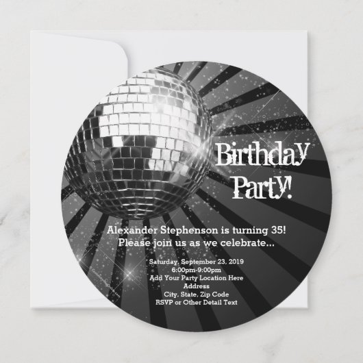 Cirkel ronde Silver Disco Ball Cool Birthday Party Kaart (Achterkant)