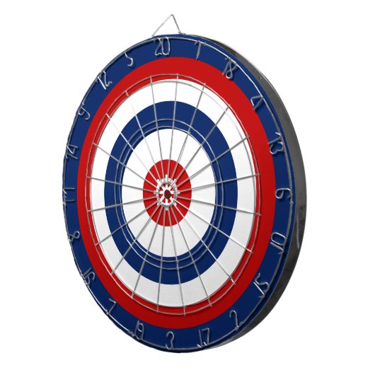 Cirkel Rood Wit Blauw Roer Stripes Dartbord (Voorkant Rechts)