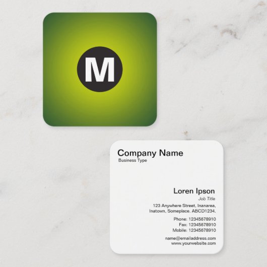 Cirkel Spot Monogram - Gradiënt - Geel tot Dk Grn Vierkante Visitekaartje (Voorkant / Achterkant)