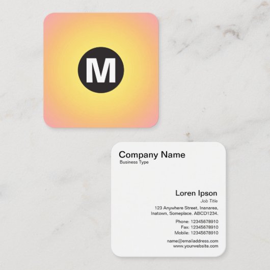 Cirkel Spot Monogram - Gradiënt - Geel tot Roze Vierkante Visitekaartje (Voorkant / Achterkant)