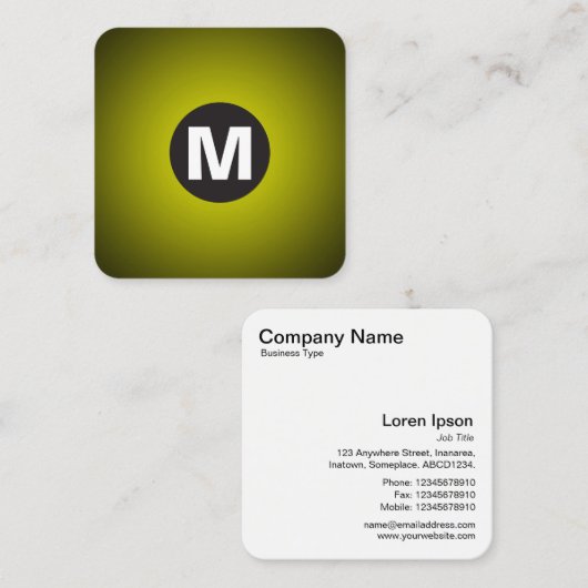 Cirkel Spot Monogram - Gradiënt - Geel tot Zwart Vierkante Visitekaartje (Voorkant / Achterkant)