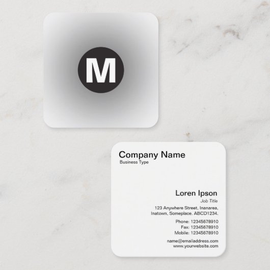 Cirkel Spot Monogram - Gradiënt - Grijs tot Wit Vierkante Visitekaartje (Voorkant / Achterkant)