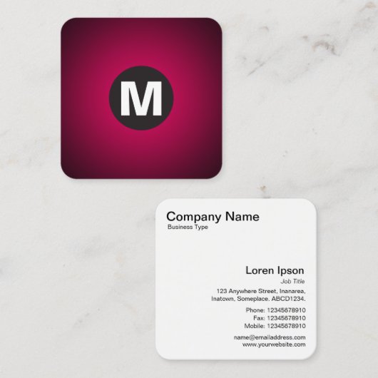 Cirkel Spot Monogram - Gradiënt - Neon Red tot Blk Vierkante Visitekaartje (Voorkant / Achterkant)