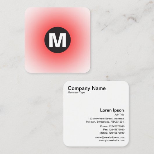 Cirkel Spot Monogram - Gradiënt - Rood op Wit Vierkante Visitekaartje (Voorkant / Achterkant)