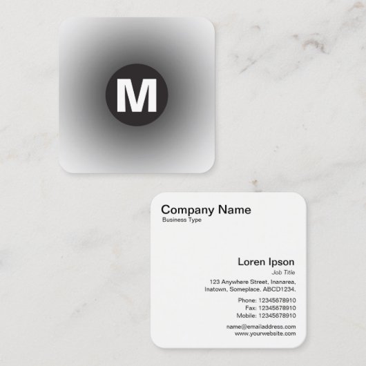 Cirkel Spot Monogram - Gradiënt - Zwart-wit Vierkante Visitekaartje (Voorkant / Achterkant)