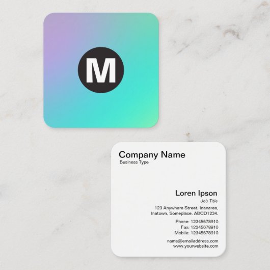 Cirkel Spot Monogram - Zachte Gradiënten Vierkante Visitekaartje (Voorkant / Achterkant)