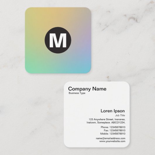 Cirkel Spot Monogram - Zachte Gradiënten Vierkante Visitekaartje (Voorkant / Achterkant)