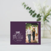 Cirkel Tekst & Foto Paarse Save the Date Briefkaar Aankondigingskaart (Staand voorkant)