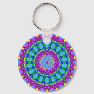 Cirkel Trendy Zigzag Blue en Paarse Kaleidoscope Sleutelhanger