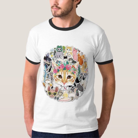 Cirkel van 50 Schattigee Cat Stickers T-shirt (Voorkant)