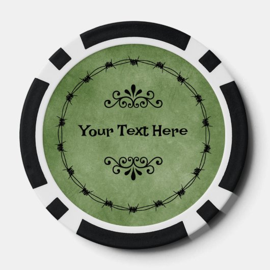 Cirkel van Black Barbed Wire Gothic Scrolls Green Poker Chips (Achterkant)