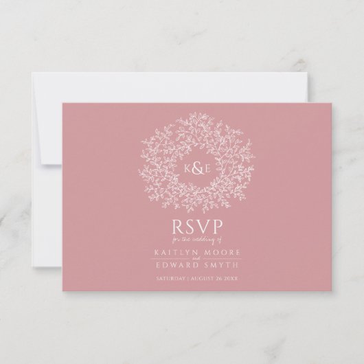 Cirkel van bladeren blush roze witte maaltijd brui RSVP kaartje (Voorkant)