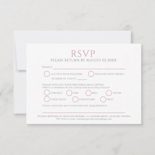 Cirkel van bladeren blush roze witte maaltijd brui RSVP kaartje (Achterkant)