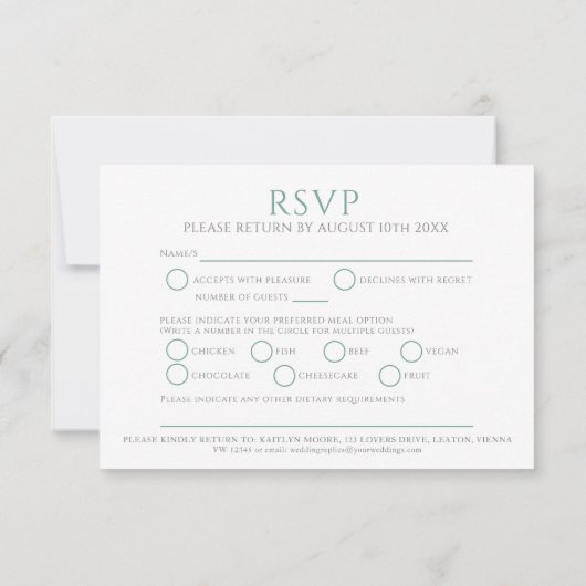 Cirkel van bladeren groen wit maaltijd optie bruil RSVP kaartje (Achterkant)