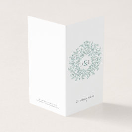 Cirkel van bladeren, groene trouwkaart en details kaart