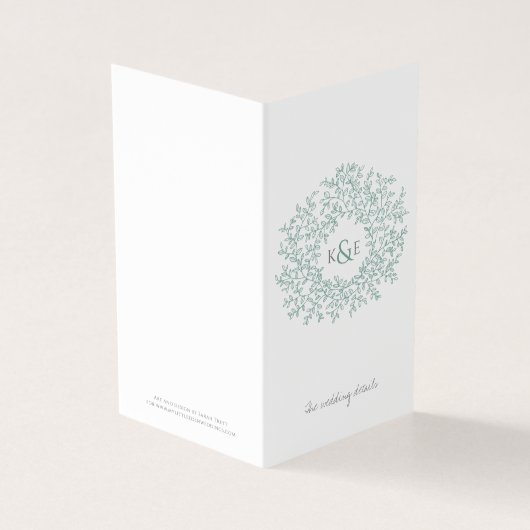 Cirkel van bladeren, groene trouwkaart en details kaart (Buitenkant)