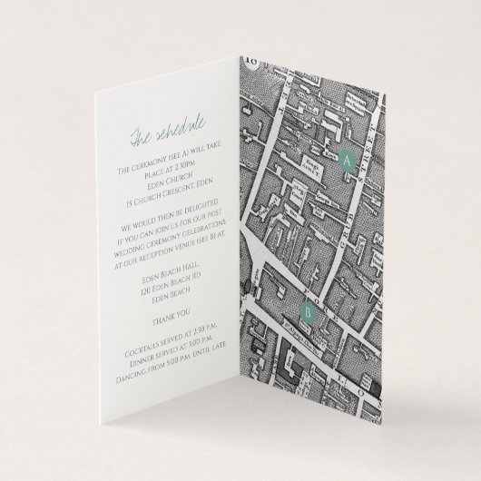 Cirkel van bladeren, groene trouwkaart en details kaart (Binnen)