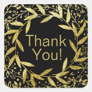 Cirkel van bladeren krans gouden glitter   zwart vierkante sticker
