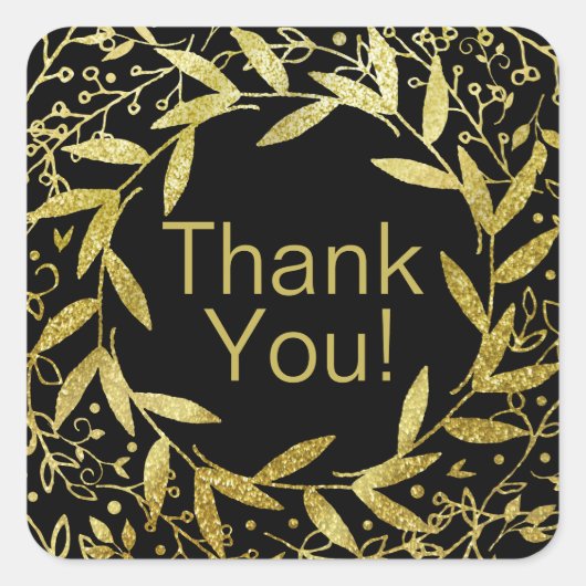 Cirkel van bladeren krans gouden glitter | zwart vierkante sticker (Voorkant)