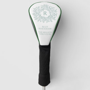 Cirkel van bladeren monogram naam en clubsage groe golfheadcover