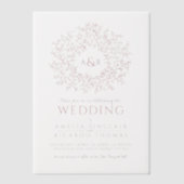 Cirkel van bladeren monogram roze bruiloft vellum uitnodigingen (Voorkant)