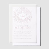 Cirkel van bladeren monogram roze bruiloft vellum uitnodigingen (Offset)