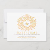 Cirkel van bladeren sinaasappel bruin wit foto bru save the date (Voorkant)