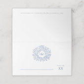 Cirkel van blauwe bladeren tekenmonogram bruiloft plaatskaartje (Buitenkant ongevouwen)