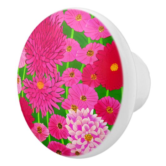 Cirkel van bloemen, Fuchsia Pink Chrysanthemums Keramische Knop (Rechts)