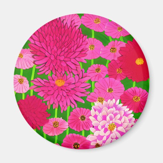 Cirkel van bloemen, Fuchsia Pink Chrysanthemums Magneet (Voorkant)