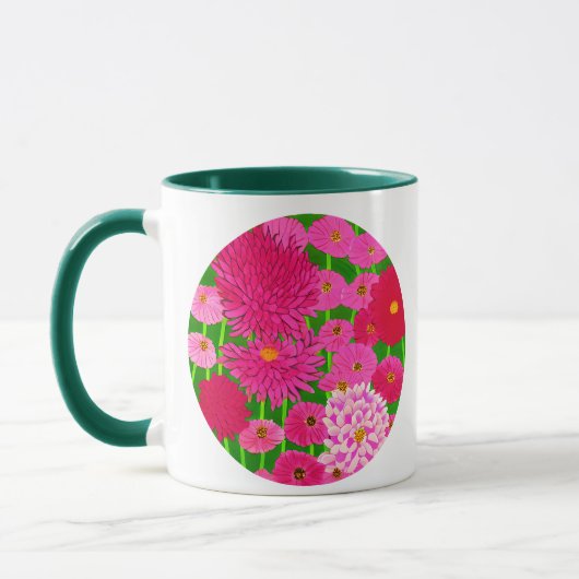 Cirkel van bloemen, Fuchsia Pink Chrysanthemums Mok (Links)