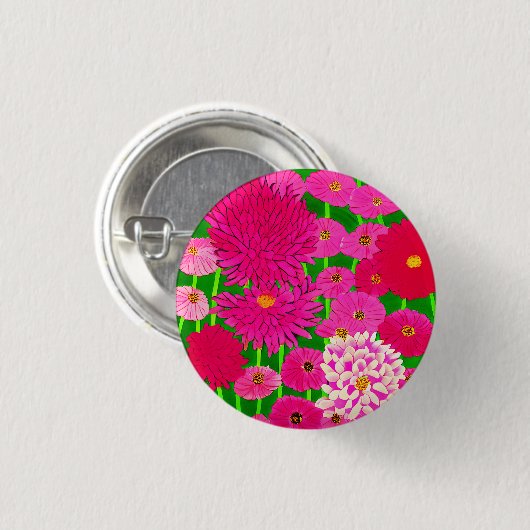 Cirkel van bloemen, Fuchsia Pink Chrysanthemums Ronde Button 3,2 Cm (Voorkant /achterkant)