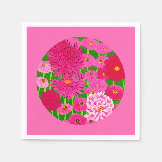 Cirkel van bloemen, Fuchsia Pink Chrysanthemums Servet (Voorkant)