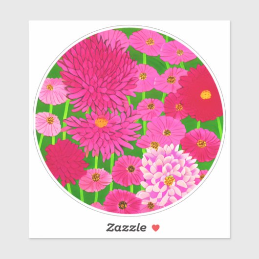 Cirkel van bloemen, Fuchsia Pink Chrysanthemums Sticker (Vel)