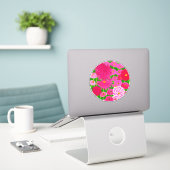 Cirkel van bloemen, Fuchsia Pink Chrysanthemums Sticker (Laptop op bureau)