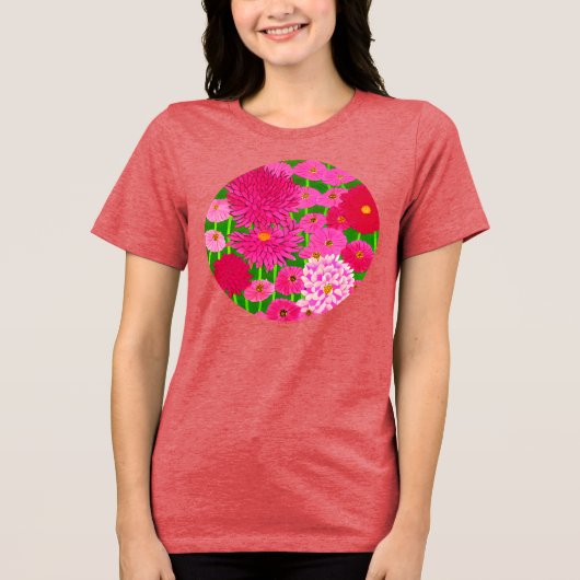 Cirkel van bloemen, Fuchsia Pink Chrysanthemums Tri-Blend Shirt (Voorkant)
