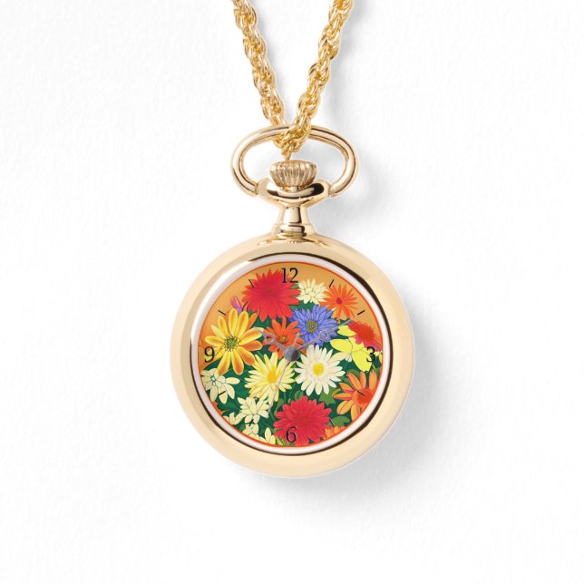 Cirkel van bloemen, gekleurde dagen en zweefvliegt horloge (Voorkant)