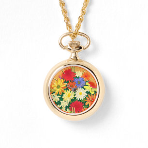 Cirkel van bloemen, gekleurde dagen en zweefvliegt horloge