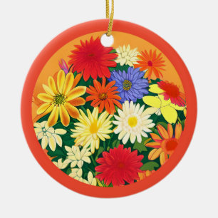 Cirkel van bloemen, gekleurde dagen en zweefvliegt keramisch ornament